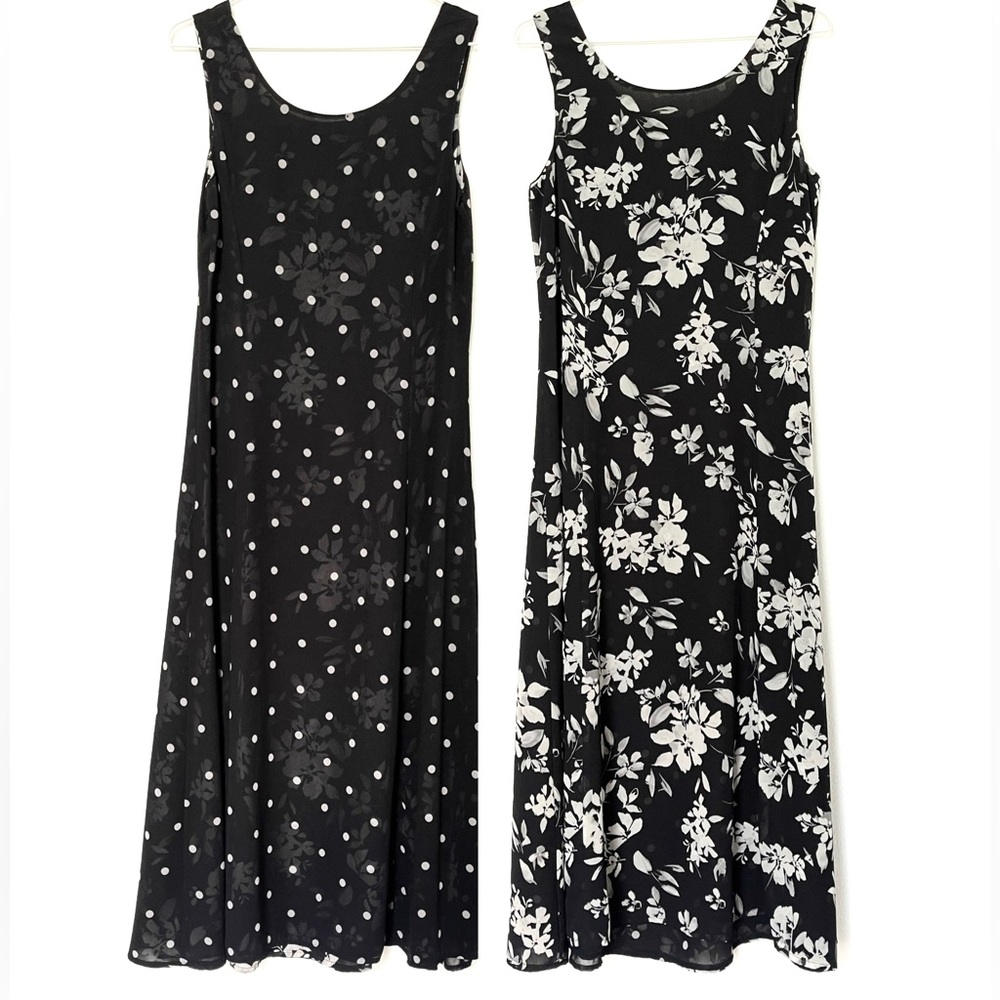⭐️HPx2⭐️ Reversible sleeveless dress black white floral polka dots Size Medium - Picture 2 of 4